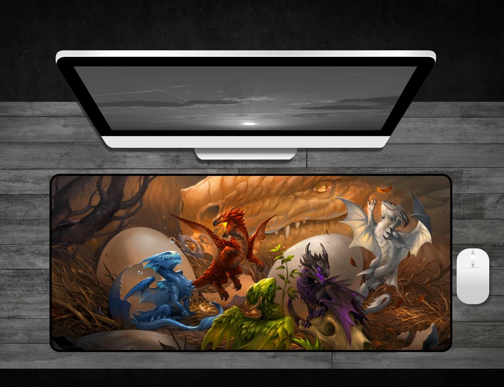 Baby Dragons - Deskmat Premium Black Stitched - 32" x 14" x 1/8"