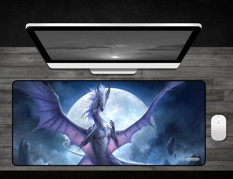 White Dragon of the Night - Deskmat Premium Black Stitched - 32" x 14" x 1/8"